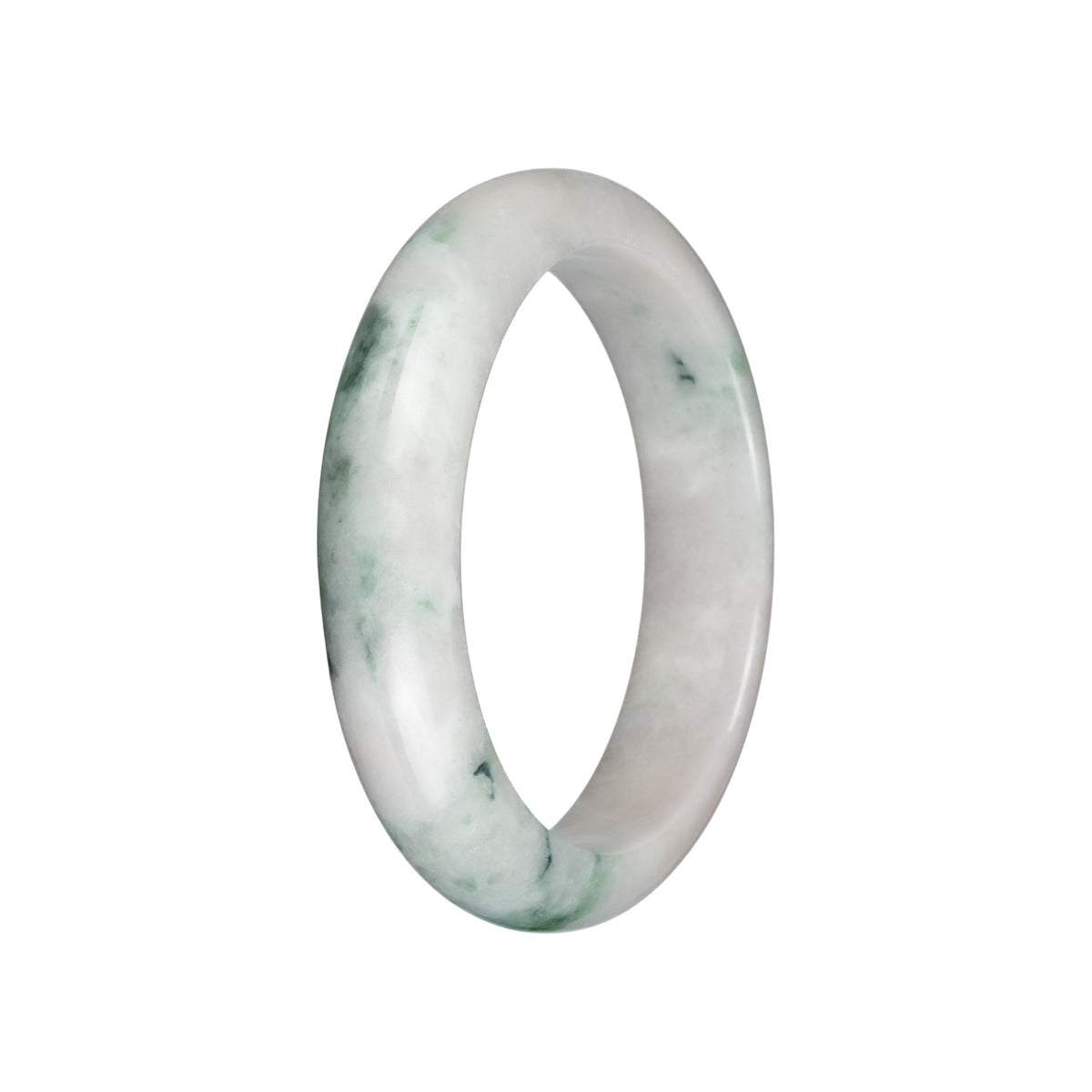 Authentic Type A White with Green and Apple Green Patterns Jadeite Bracelet - 58mm Half Moon