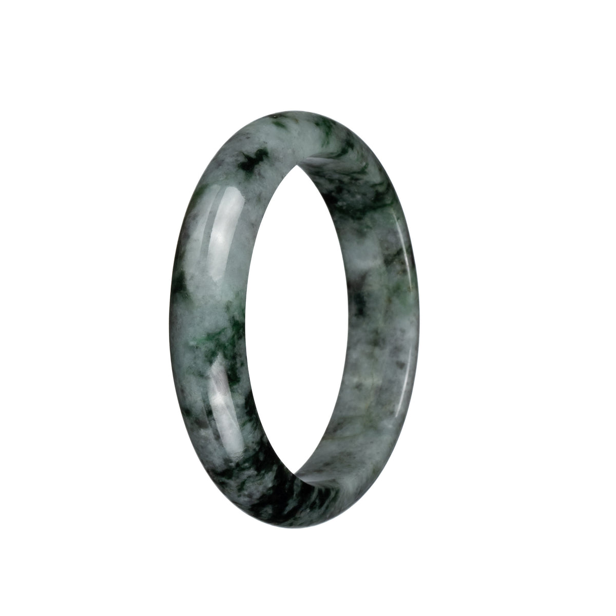 Genuine Type A Grey with Black and Green Patterns Jade Bangle - 58mm Half Moon