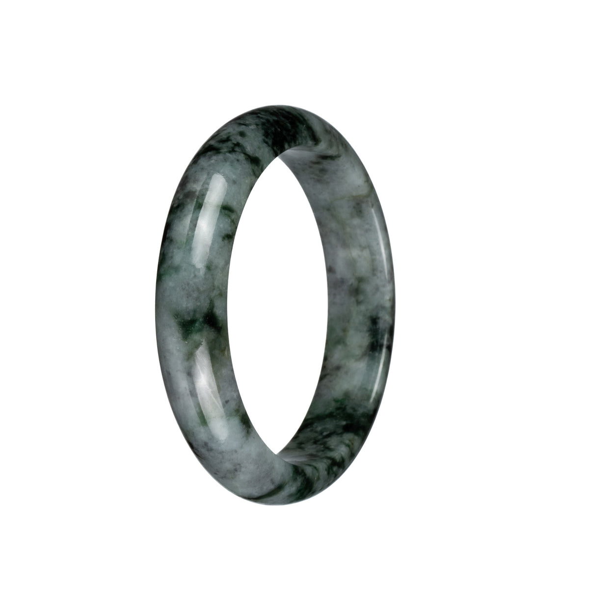 Genuine Type A Grey with Black and Green Patterns Jade Bangle - 58mm Half Moon