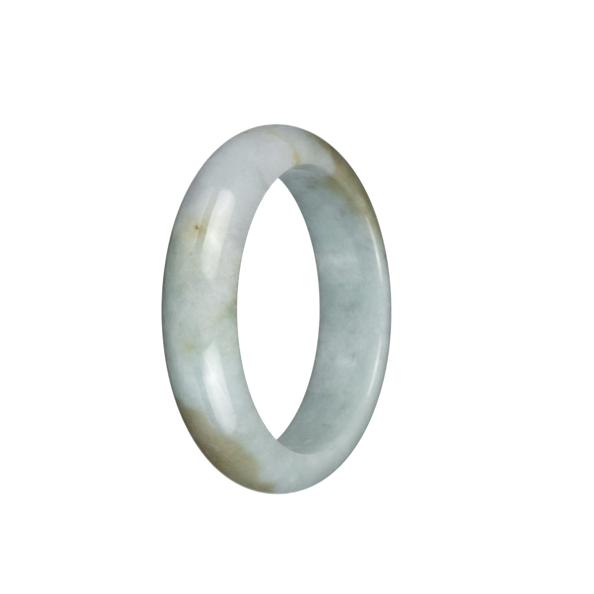 Real Grade A White and Light Grey with Light Brown Patches Burma Jade Bangle Bracelet - 52mm Half Moon