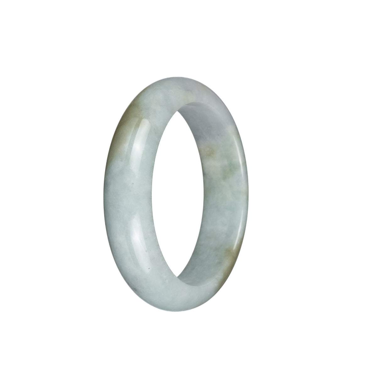 Real Grade A White and Light Grey with Light Brown Patches Burma Jade Bangle Bracelet - 52mm Half Moon