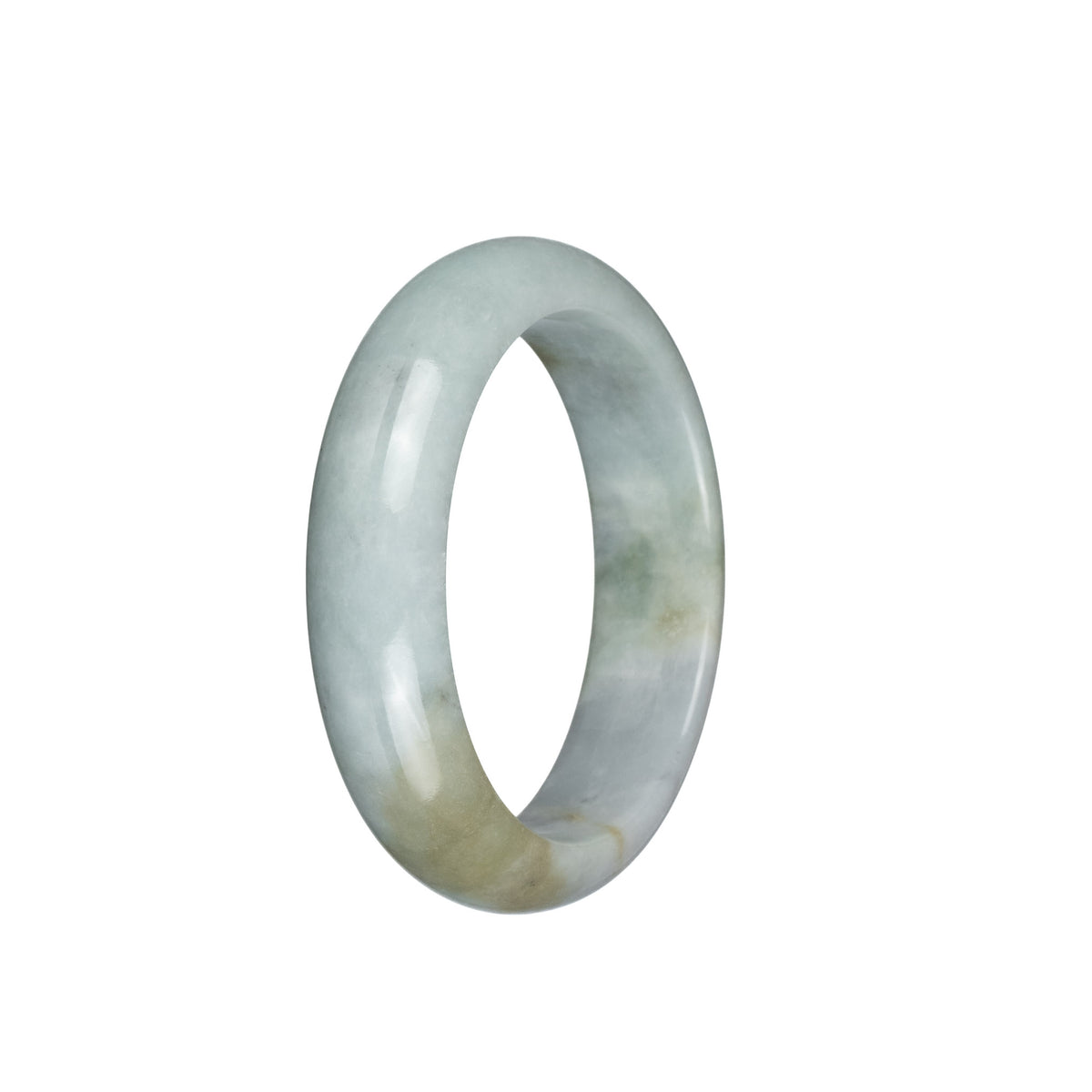 Real Grade A White and Light Grey with Light Brown Patches Burma Jade Bangle Bracelet - 52mm Half Moon