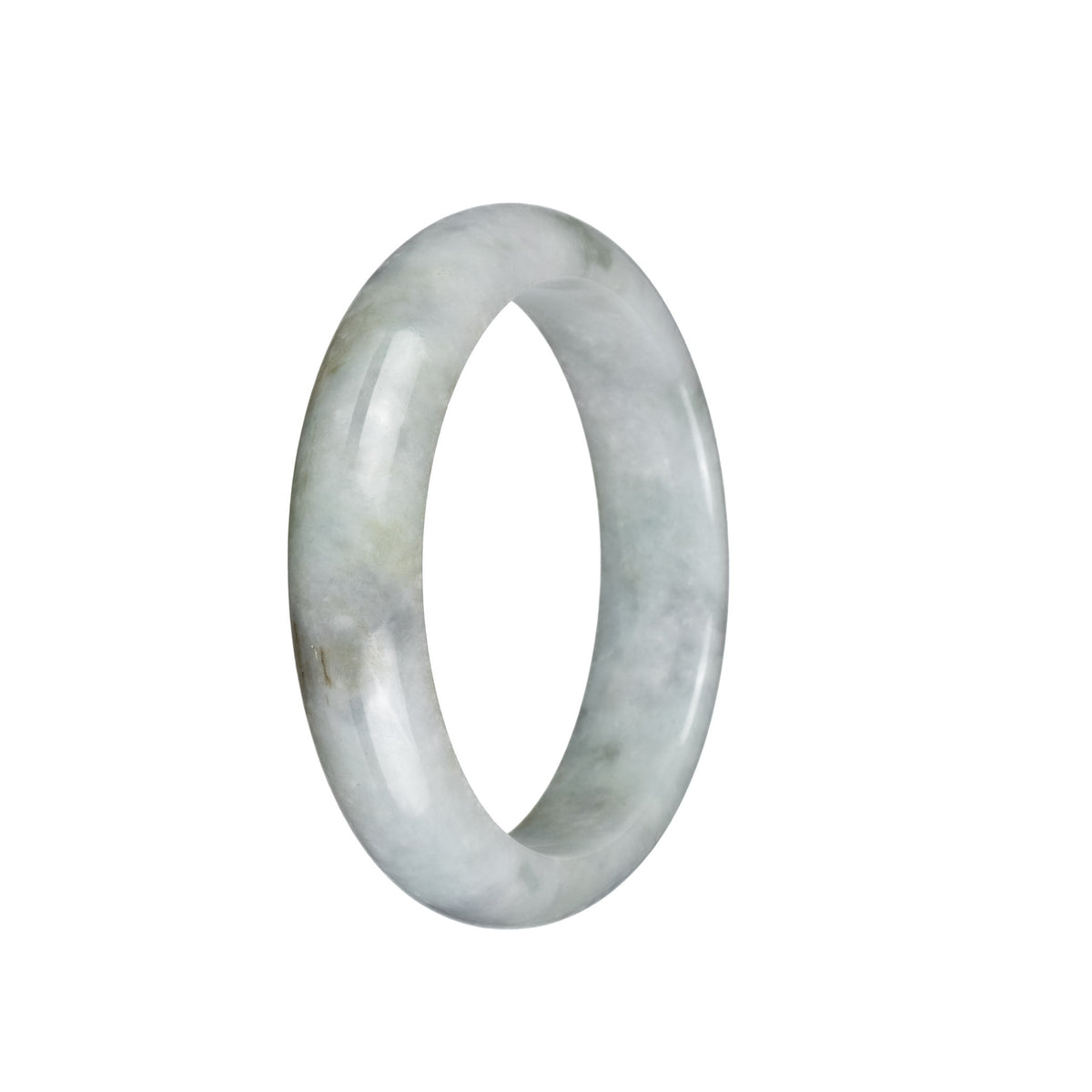 Real Grade A Light Grey with Pale GreenBurma Jade Bangle - 56mm Half Moon