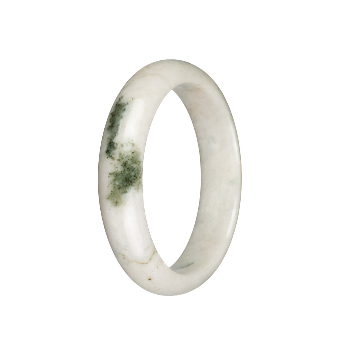 Genuine Untreated Creamy White with Dark Green Patterns Jade Bracelet - 59mm Half Moon