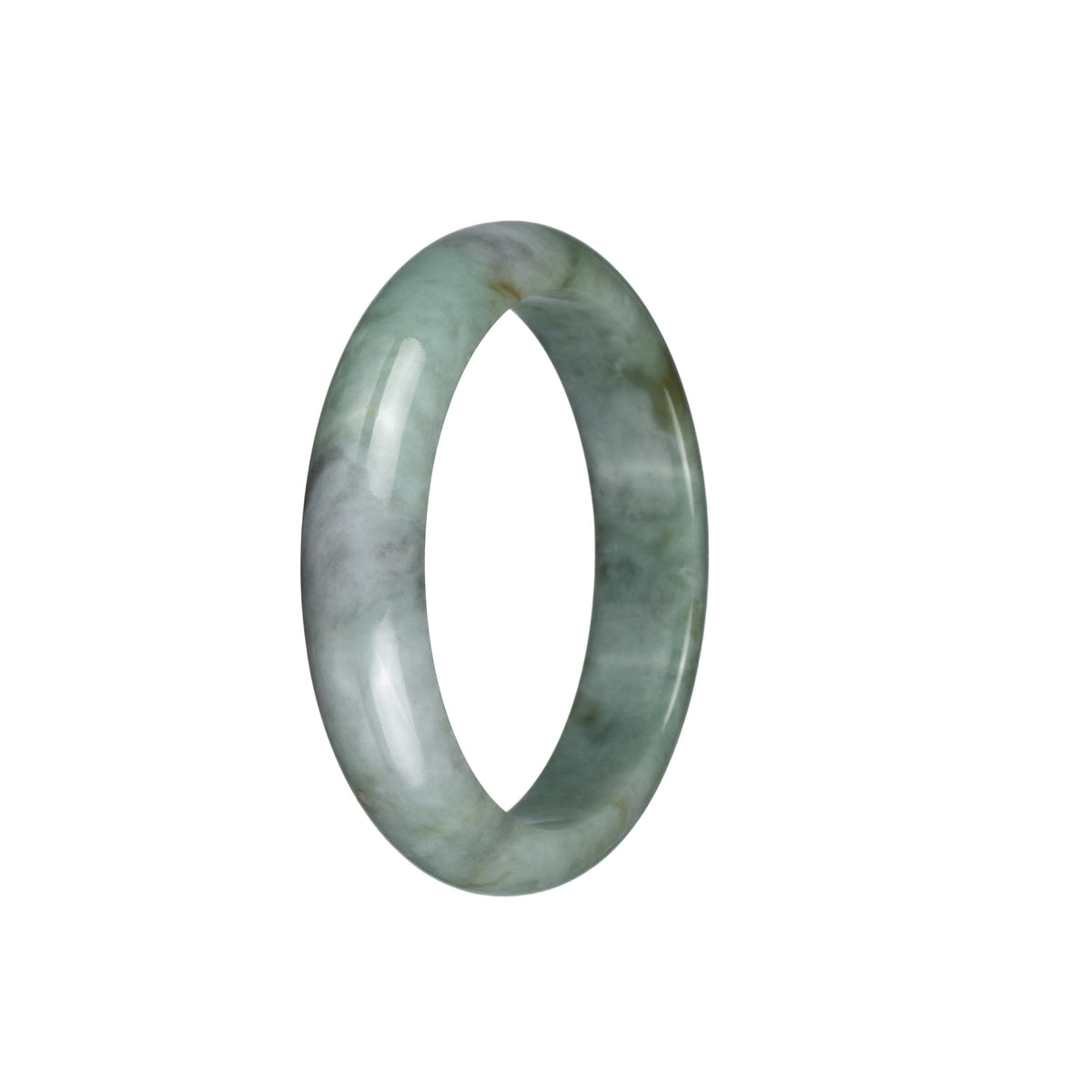 Genuine Type A Light Grey with Green Traditional Jade Bangle - 53mm Half Moon