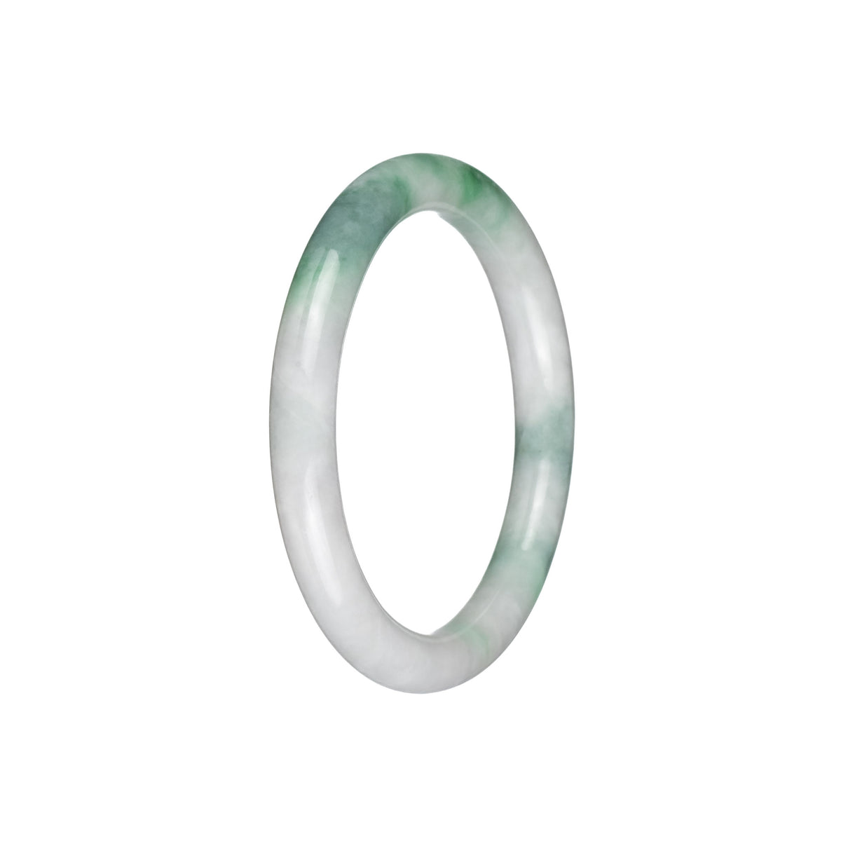 Real Natural White with Green Patterns Jadeite Bangle - 55mm Petite Round