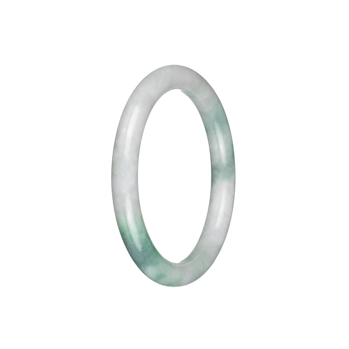 Real Natural White with Green Patterns Jadeite Bangle - 55mm Petite Round