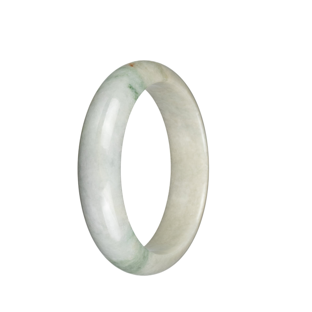 Genuine Untreated Greyish White with Green Patterns Burma Jade Bangle - 58mm Half Moon