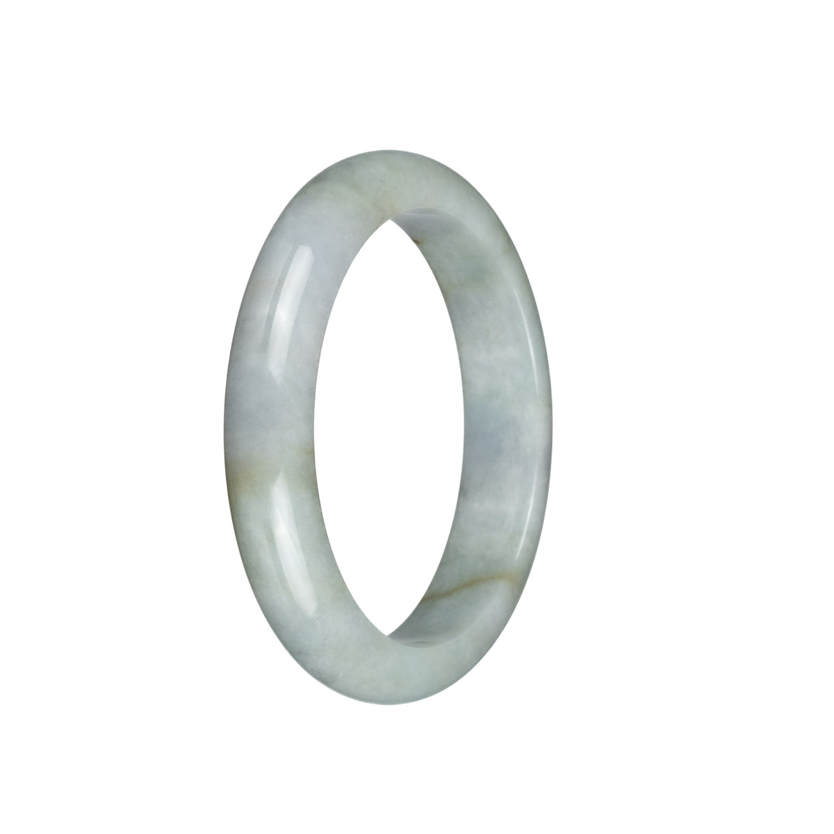 Real Grade A Light Grey with Pale Green and Light Brown Burmese Jade Bracelet - 57mm Half Moon