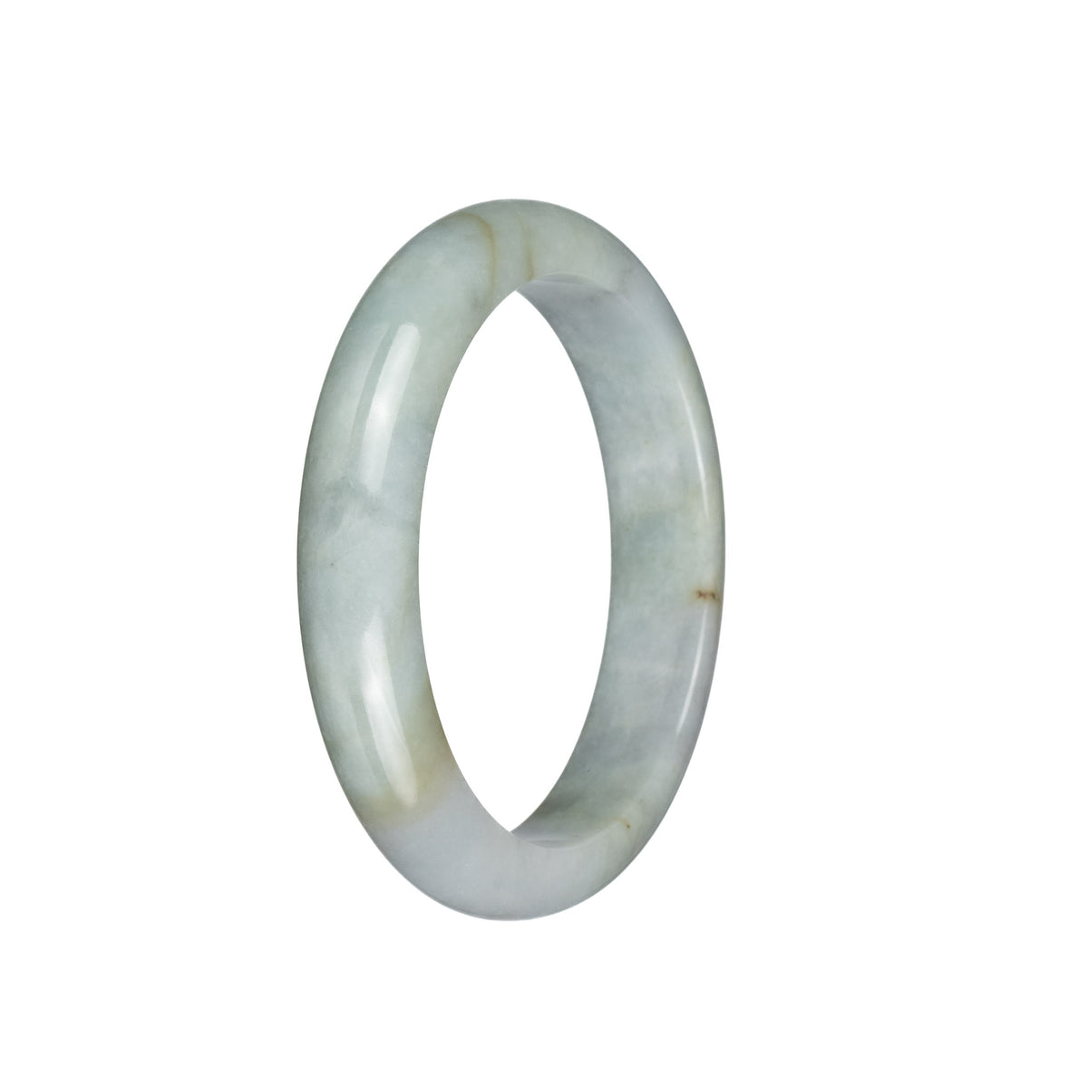 Real Grade A Light Grey with Pale Green and Light Brown Burmese Jade Bracelet - 57mm Half Moon