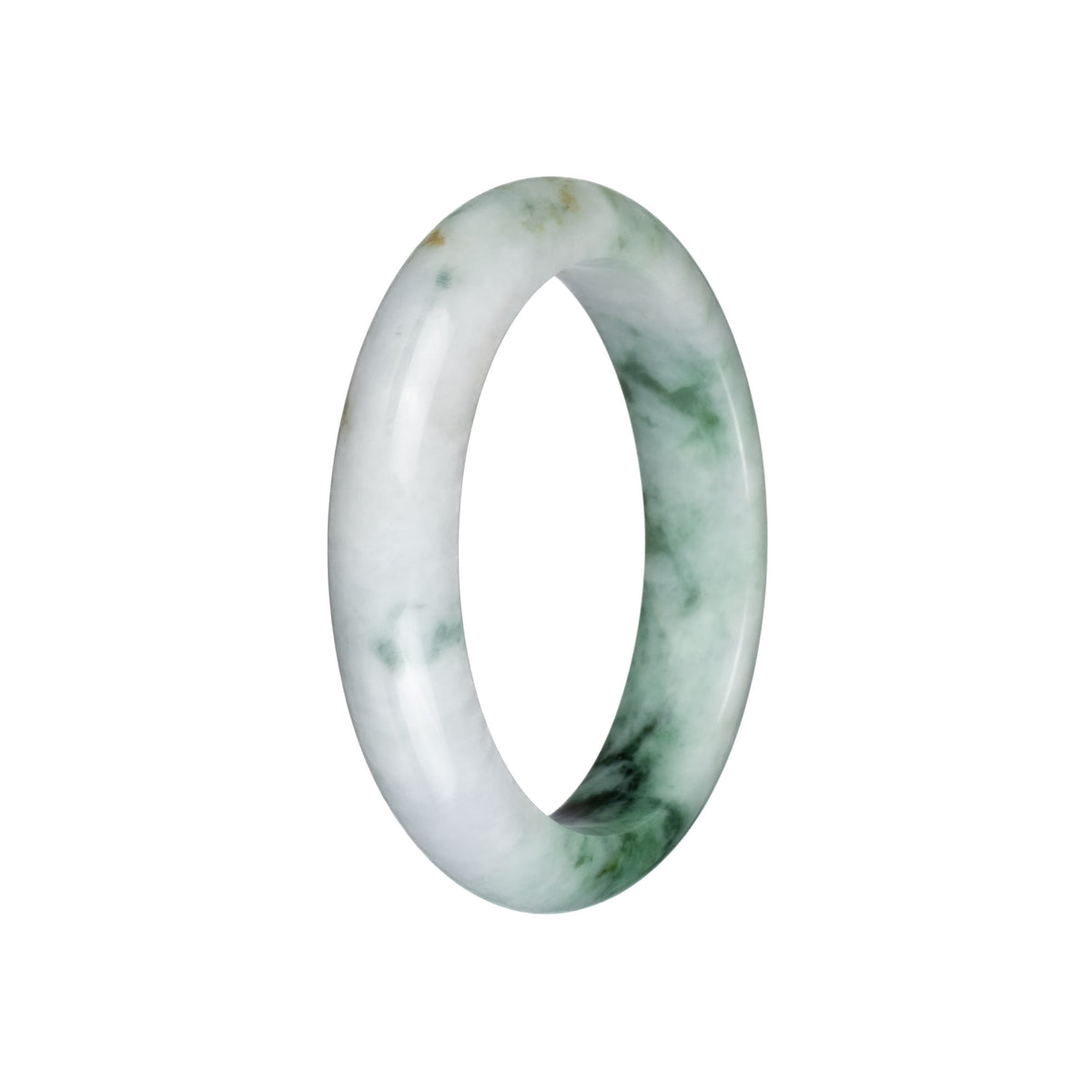 Authentic Type A White with Green Patterns Burmese Jade Bangle - 56mm Half Moon