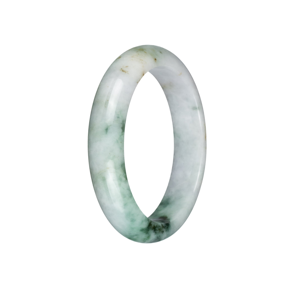 Authentic Type A White with Green Patterns Burmese Jade Bangle - 56mm Half Moon