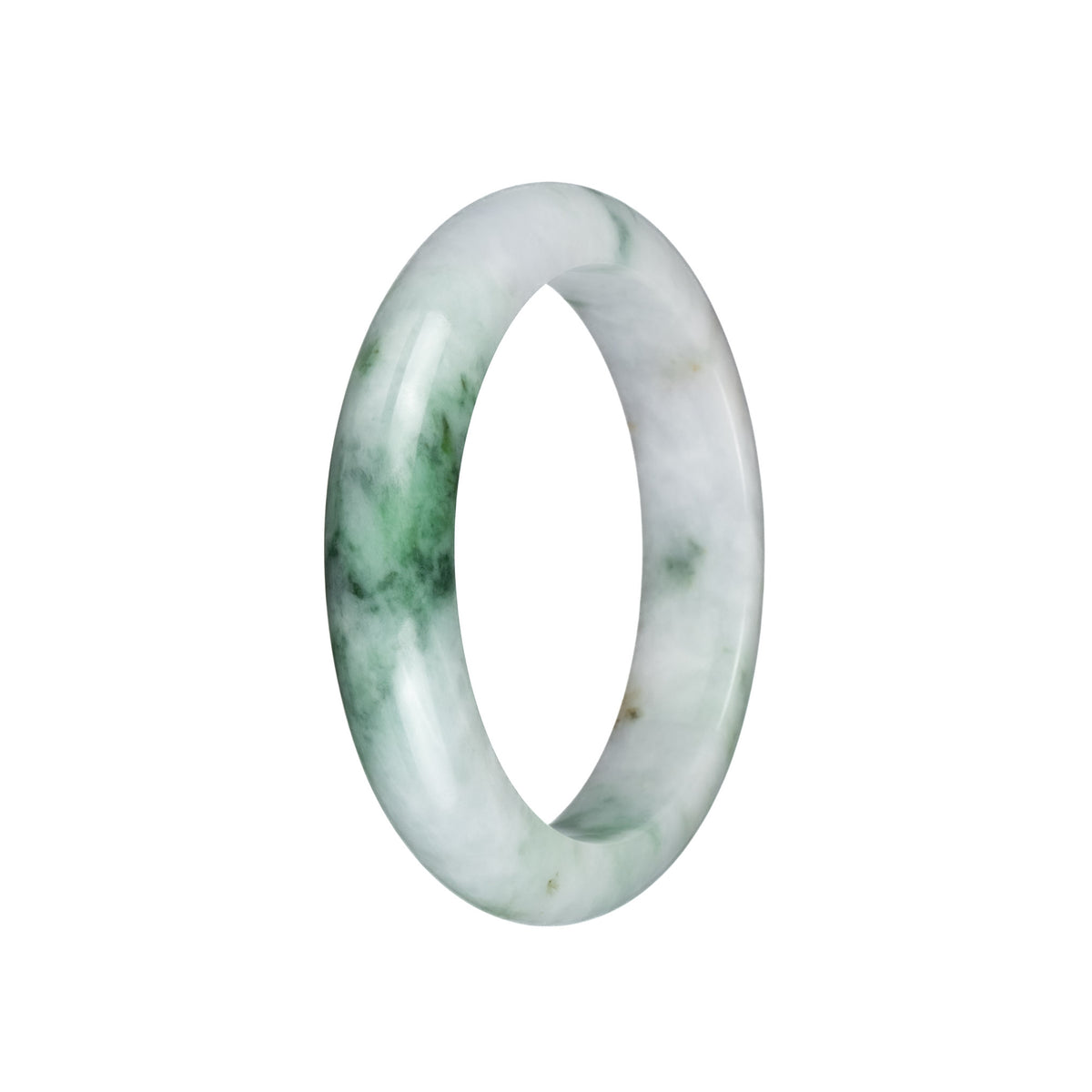 Authentic Type A White with Green Patterns Burmese Jade Bangle - 56mm Half Moon