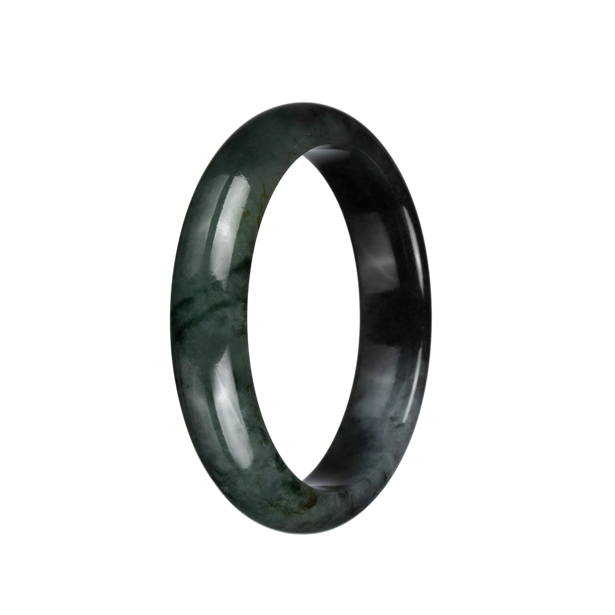 Genuine Grade A Black and Grey Jade Bangle - 60mm Half Moon