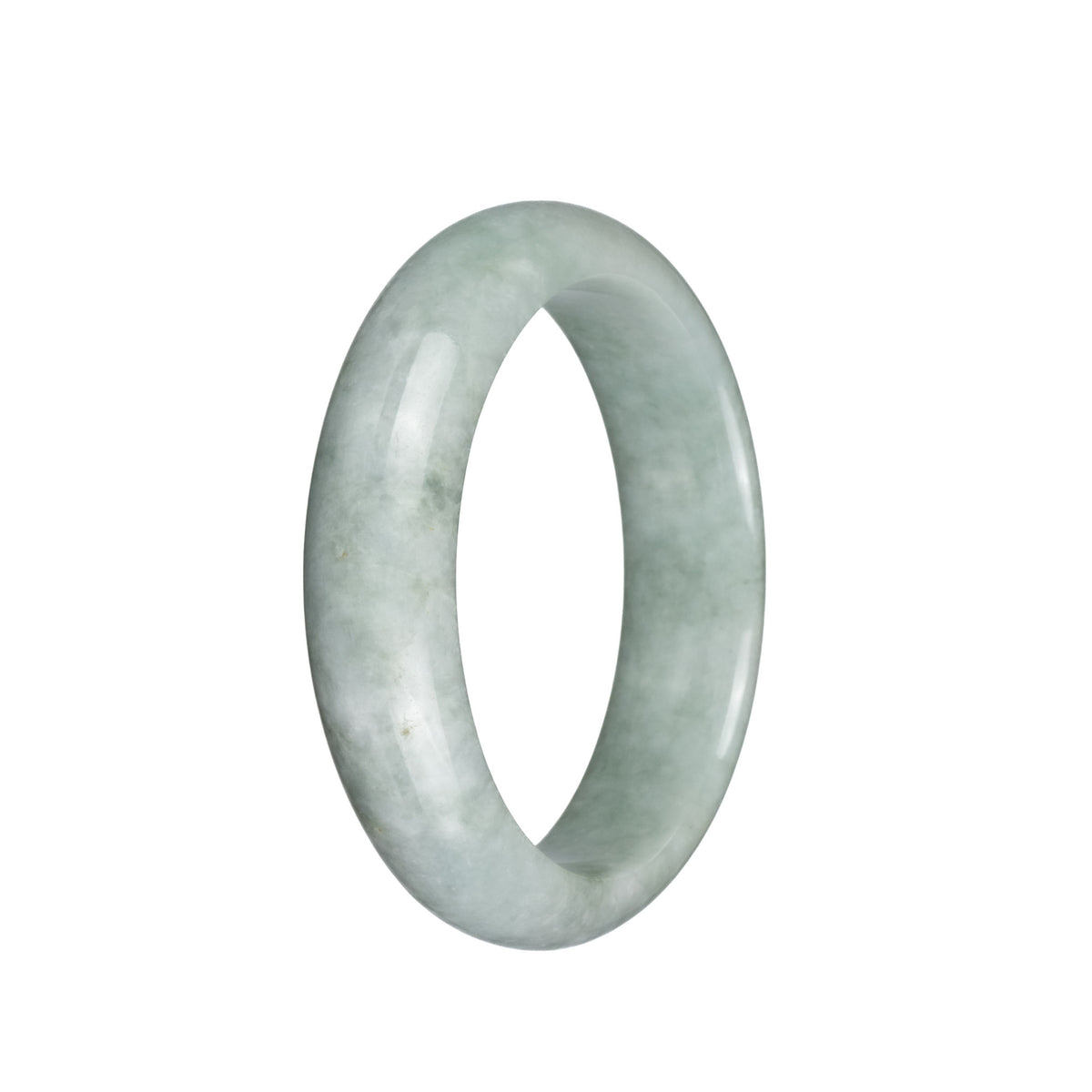 Authentic Type A Light Grey and Pale Green Burma Jade Bangle Bracelet - 58mm Half Moon