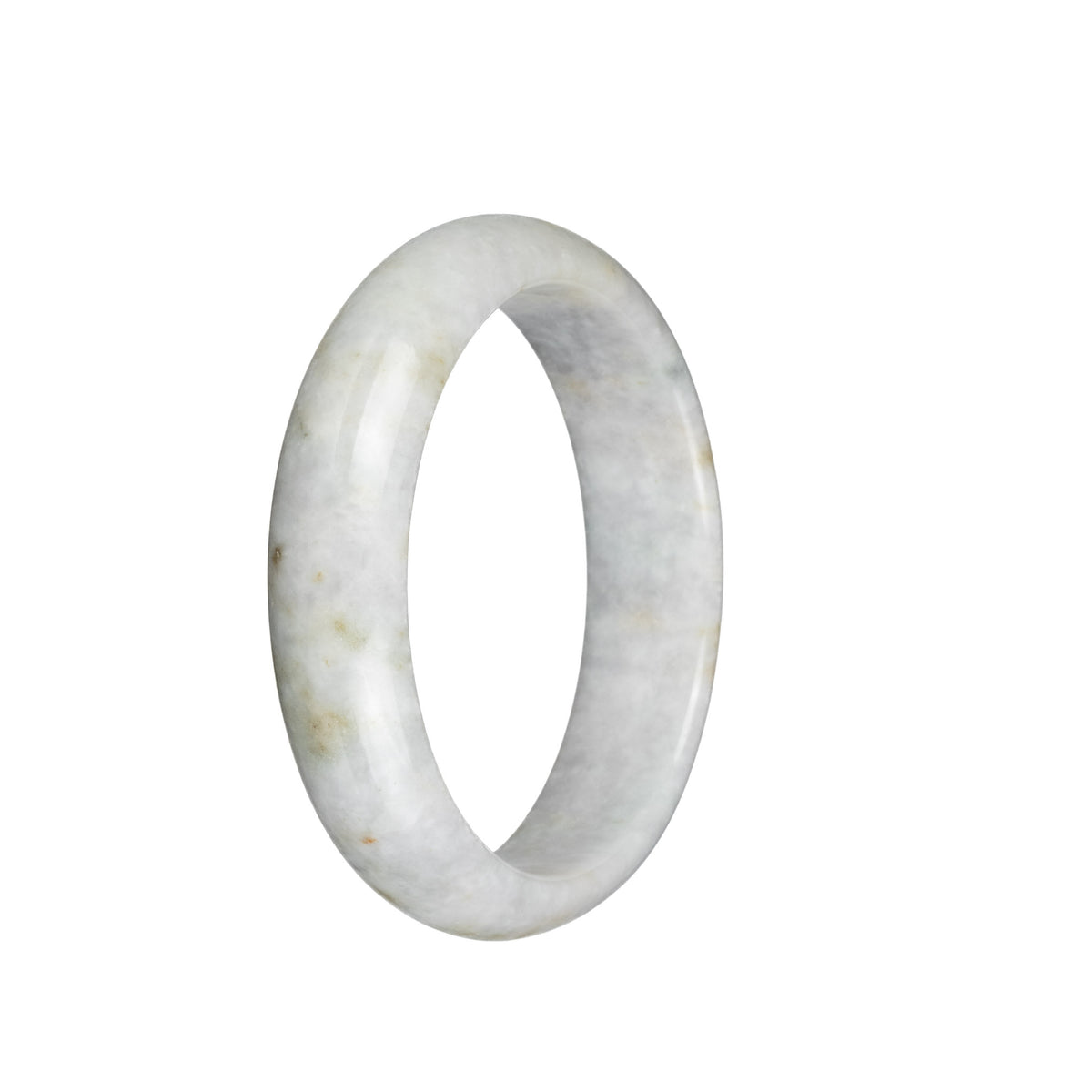 Genuine Grade A Light Grey with Light Brown Spots Jadeite Bangle - 58mm Half Moon