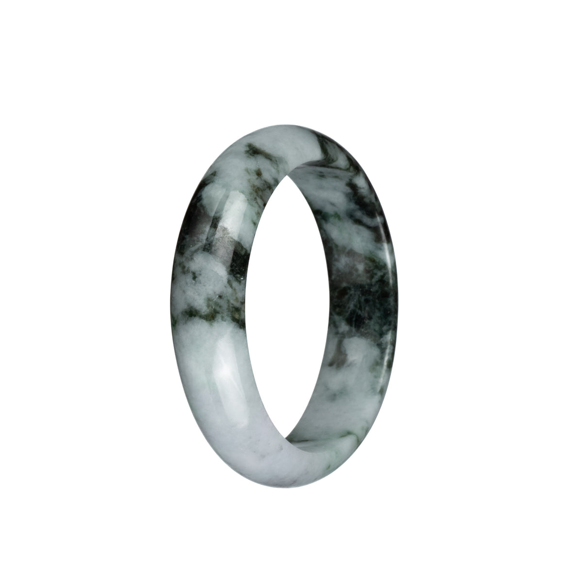 Real Grade A White with Dark Green and Light Green Patterns Jadeite Bracelet - 54mm Half Moon