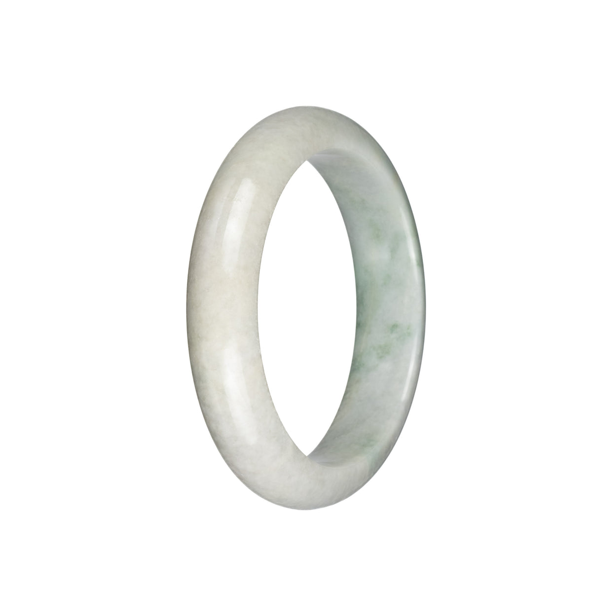 Certified Untreated Light Grey with Green Patterns Traditional Jade Bracelet - 58mm Half Moon