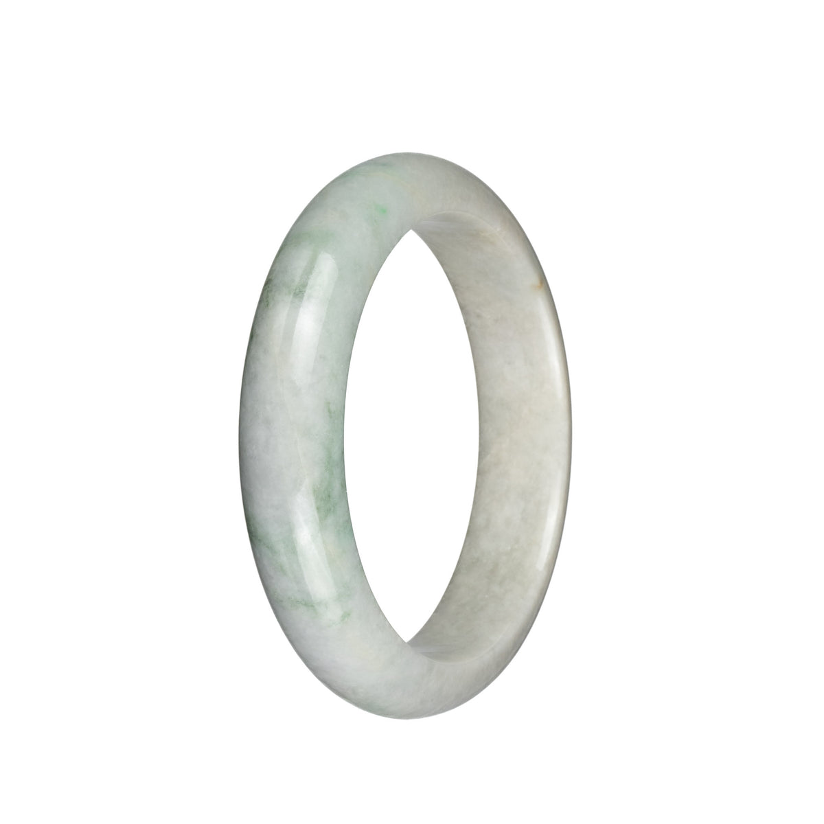 Certified Untreated Light Grey with Green Patterns Traditional Jade Bracelet - 58mm Half Moon