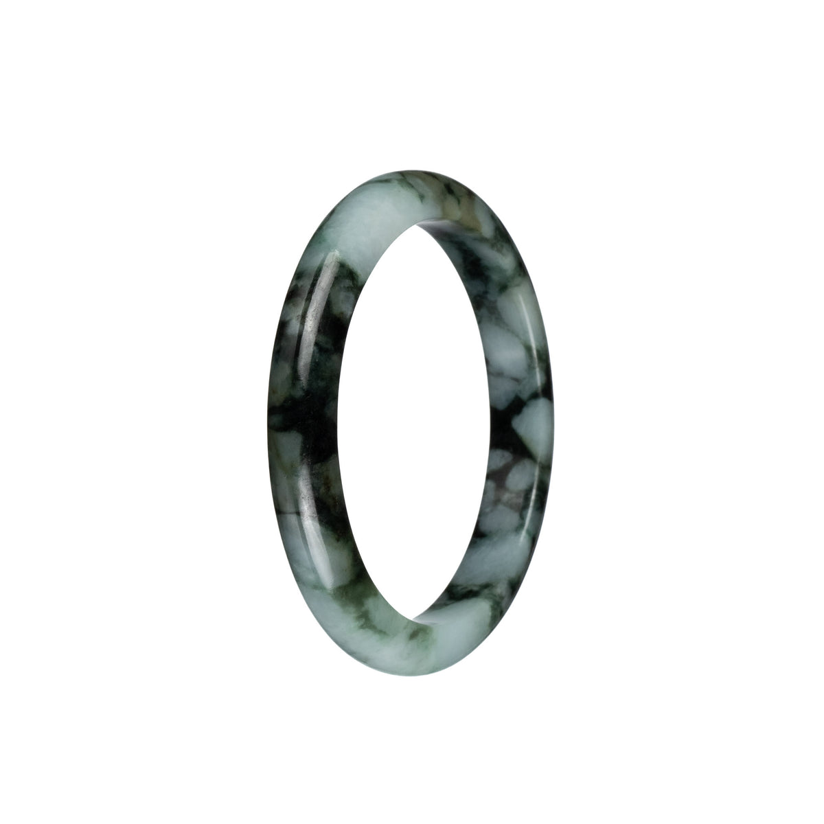 Genuine Grade A Pale Green with Dark Green Patterns Traditional Jade Bracelet - 54mm Semi Round