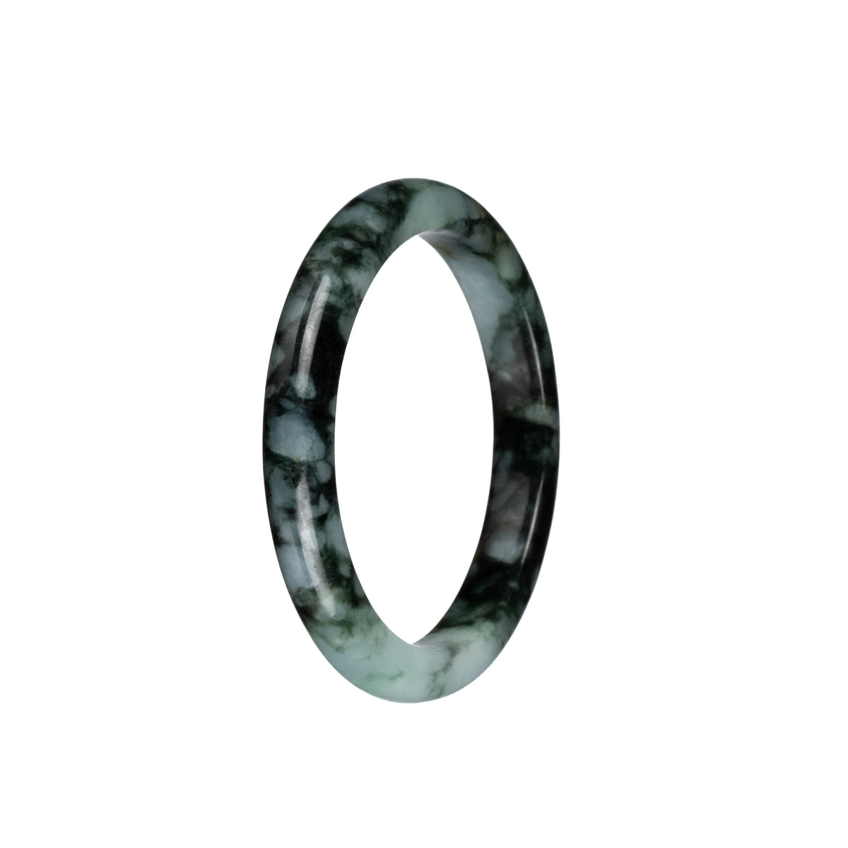 Genuine Grade A Pale Green with Dark Green Patterns Traditional Jade Bracelet - 54mm Semi Round