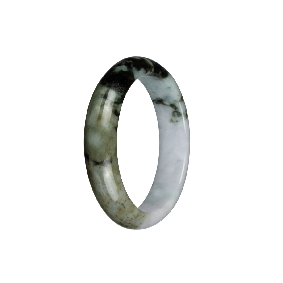 Genuine Untreated Pale Lavender with Olive Green and Dark Green Patterns Jadeite Jade Bracelet - 53mm Half Moon