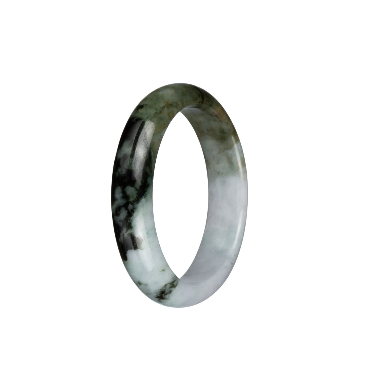 Genuine Untreated Pale Lavender with Olive Green and Dark Green Patterns Jadeite Jade Bracelet - 53mm Half Moon