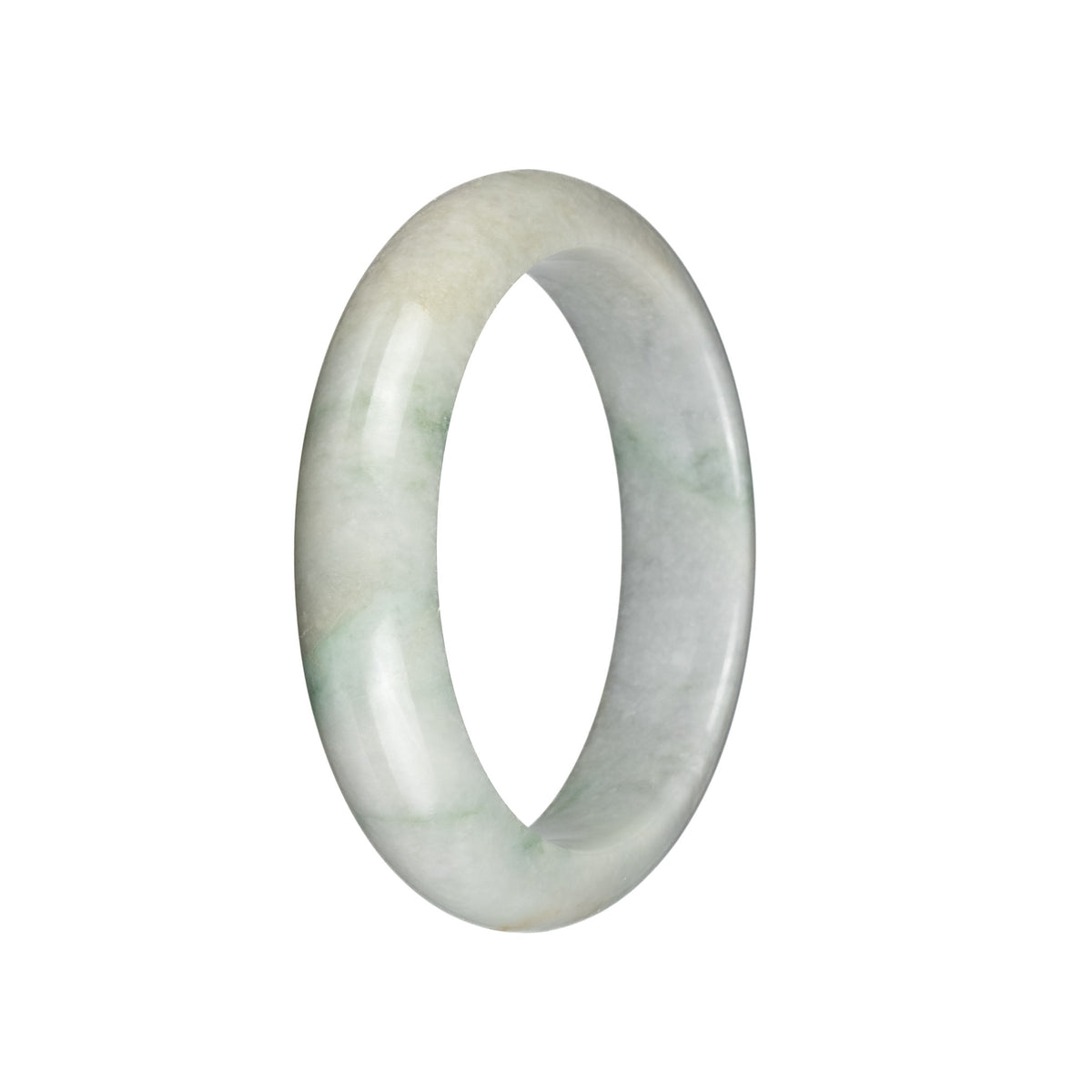 Certified Grade A Light Grey with Green Patterns Burma Jade Bangle - 57mm Half Moon