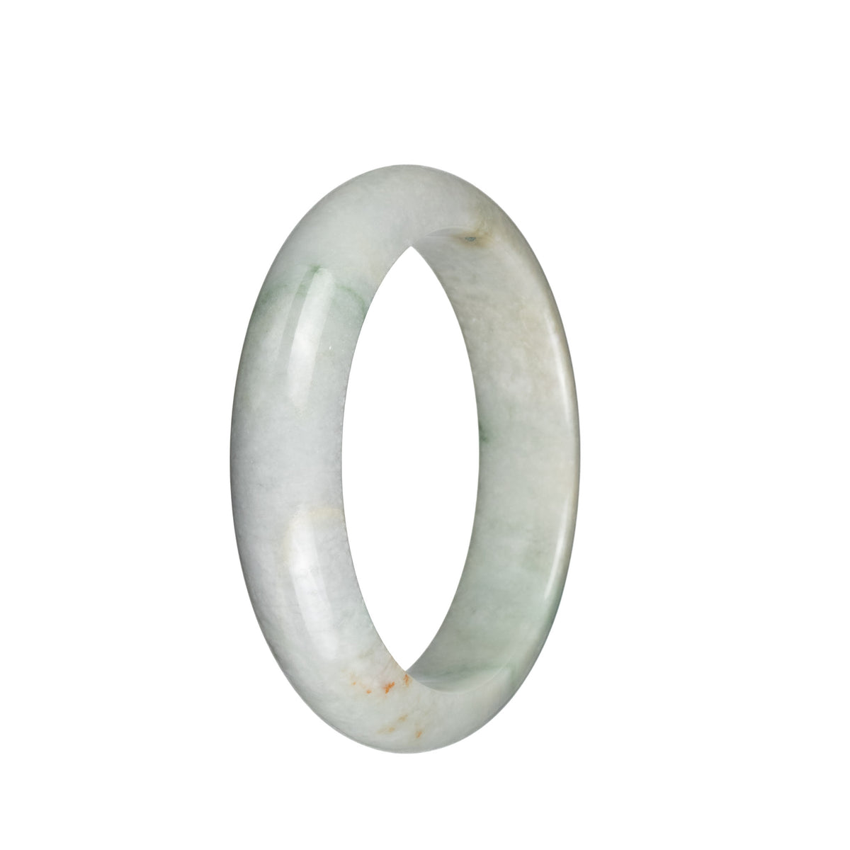 Certified Grade A Light Grey with Green Patterns Burma Jade Bangle - 57mm Half Moon