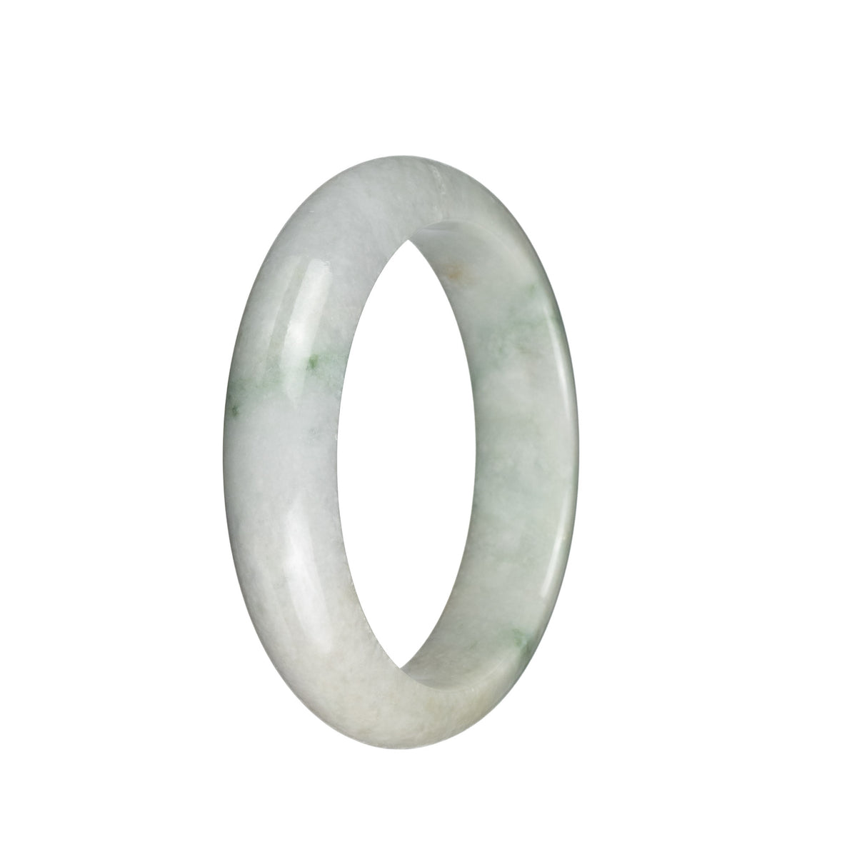 Certified Grade A Light Grey with Green Patterns Burma Jade Bangle - 57mm Half Moon