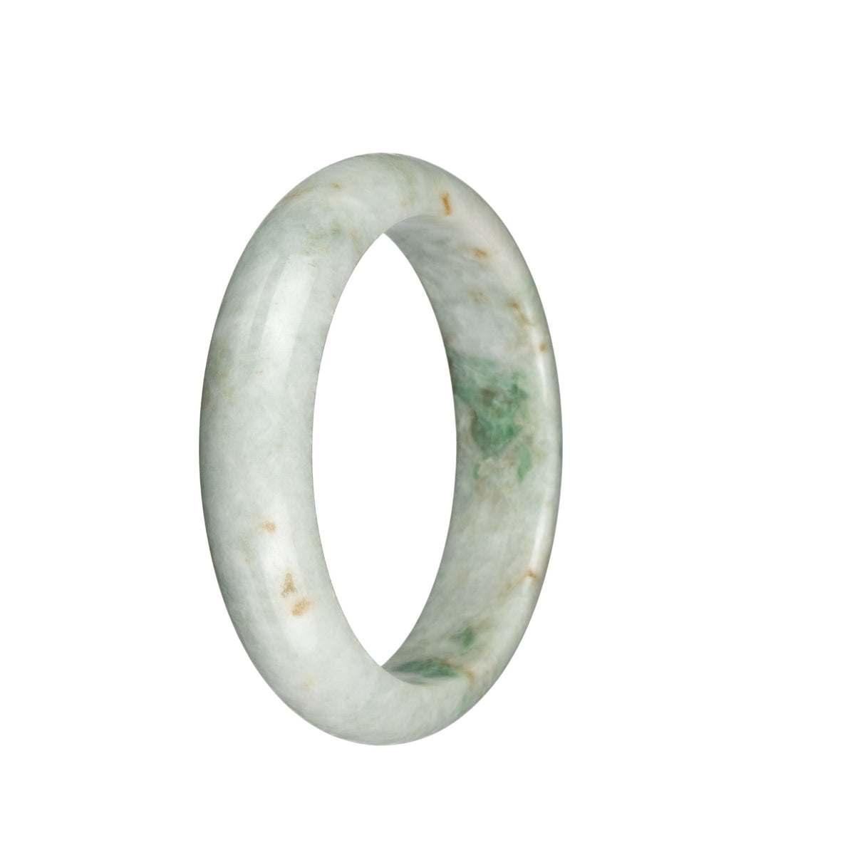 Genuine Natural Greyish White with Light Brown Spots Jadeite Bangle Bracelet - 58mm Half Moon