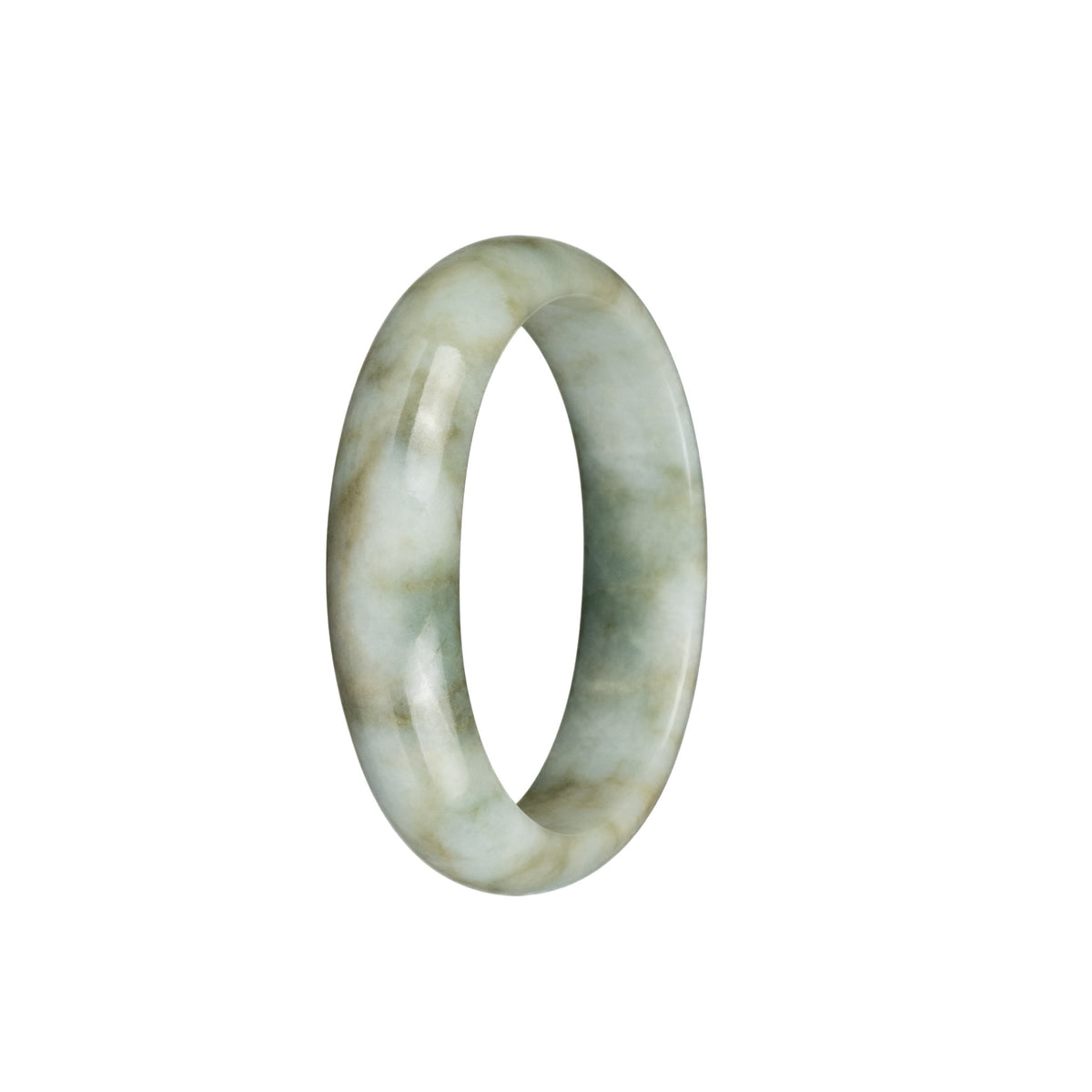 Genuine Grade A Greyish White with Light Brown and Bluish Green PatternsJadeite Jade Bracelet - 53mm Oval