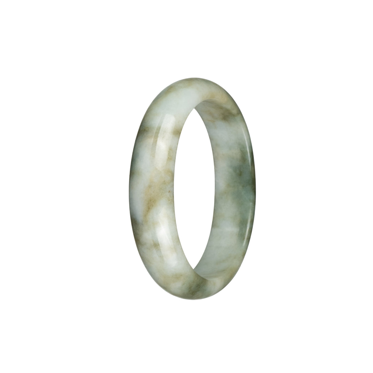 Genuine Grade A Greyish White with Light Brown and Bluish Green PatternsJadeite Jade Bracelet - 53mm Oval