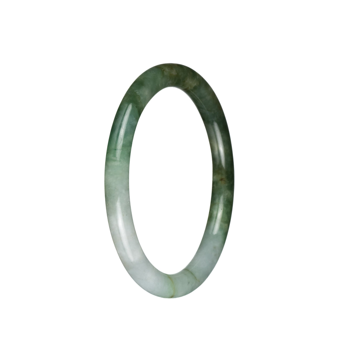 Real Grade A White with Green and Olive Green Burmese Jade Bracelet - 59mm Petite Round