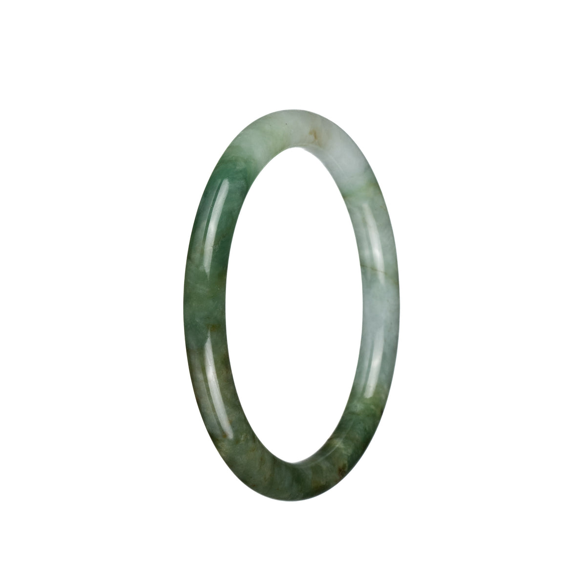 Real Grade A White with Green and Olive Green Burmese Jade Bracelet - 59mm Petite Round