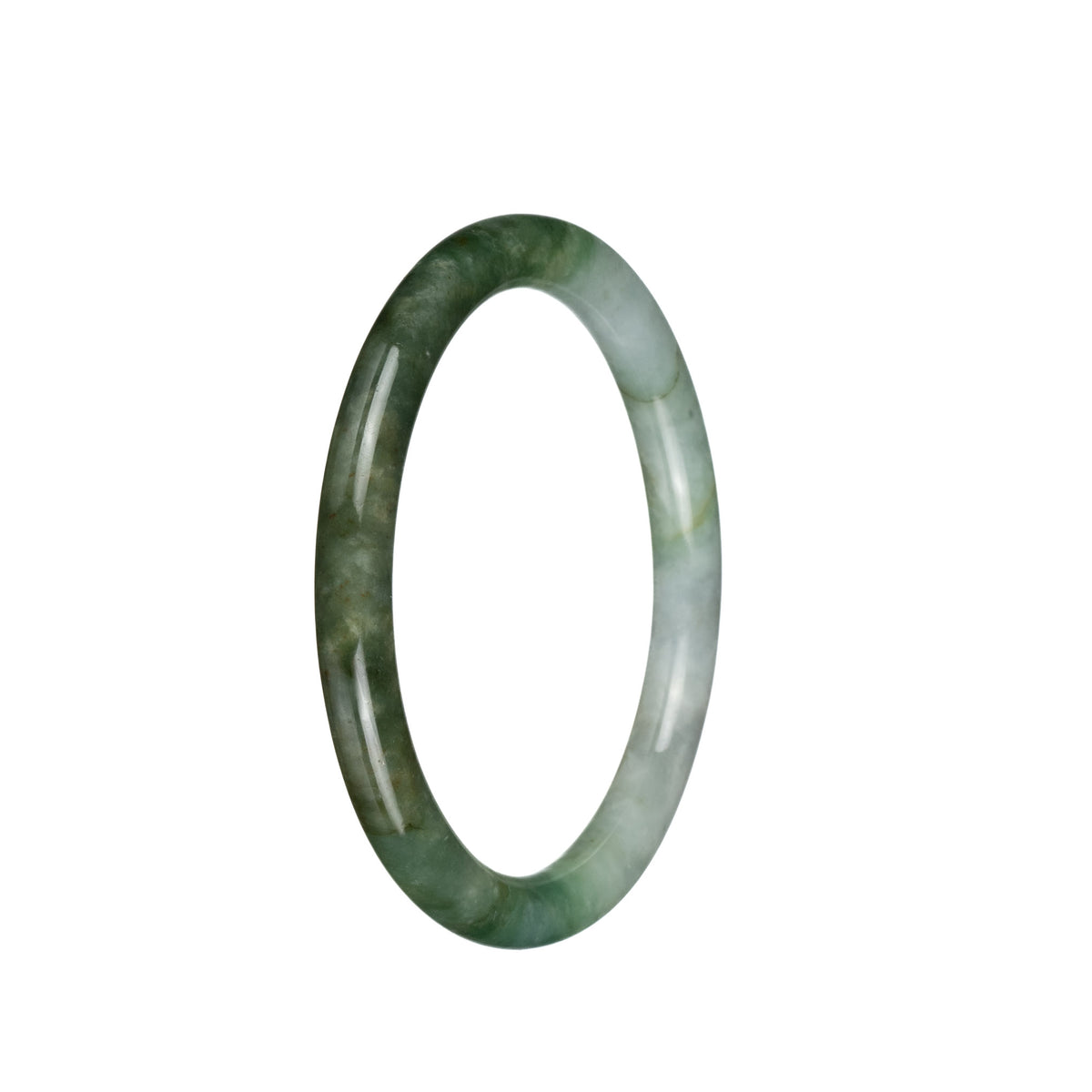 Real Grade A White with Green and Olive Green Burmese Jade Bracelet - 59mm Petite Round