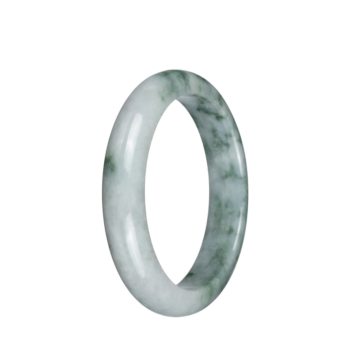 Genuine Untreated Greyish White with Green Patterns Jadeite Bracelet - 59mm Half Moon