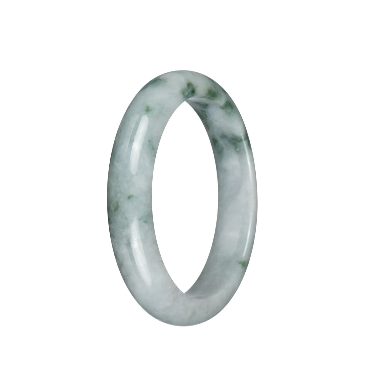 Genuine Untreated Greyish White with Green Patterns Jadeite Bracelet - 59mm Half Moon