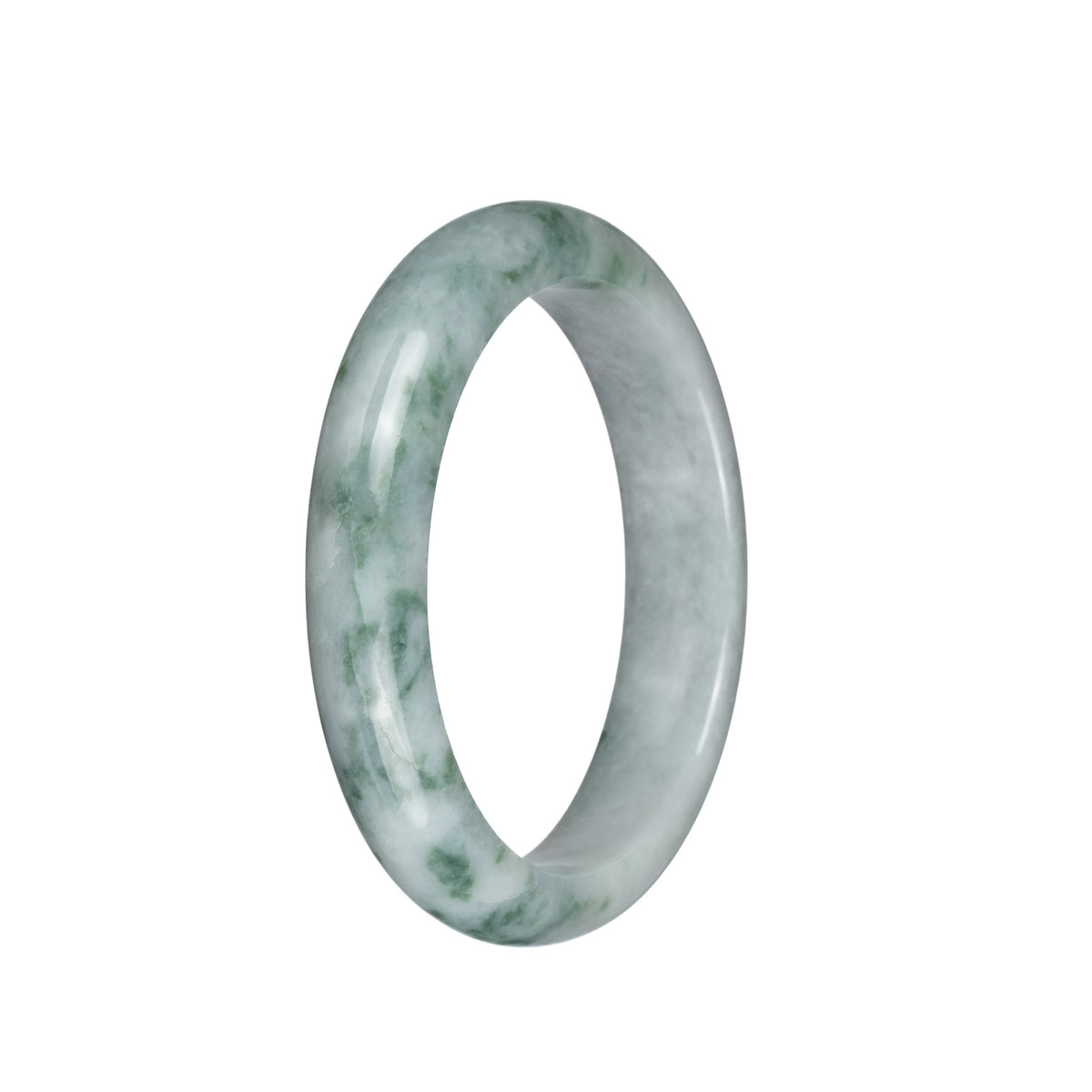 Genuine Untreated Greyish White with Green Patterns Jadeite Bracelet - 59mm Half Moon