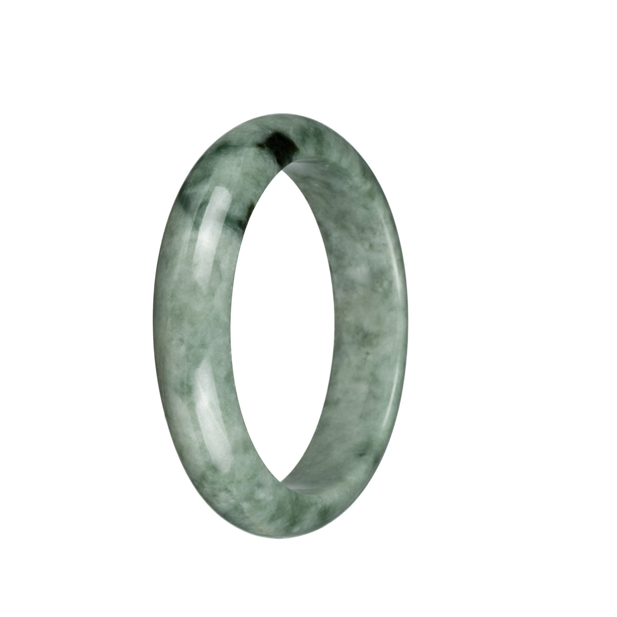 Genuine Natural Green with Dark Green Patterns Burma Jade Bracelet - 58mm Half Moon