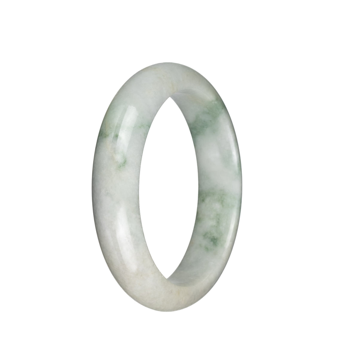 Genuine Untreated Greyish White with Green Patterns Jade Bangle Bracelet - 58mm Half Moon