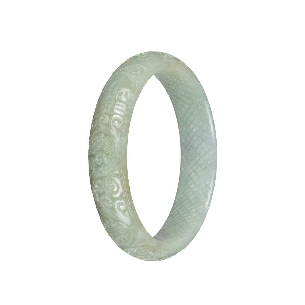 Certified Grade A Pale Green Burmese Jade Bangle - 61mm Carved