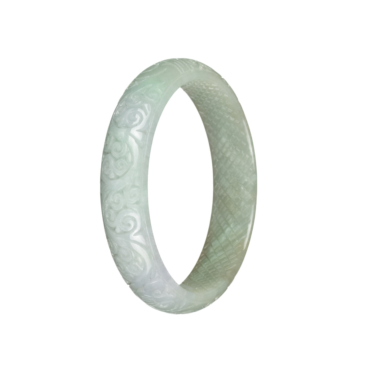 Certified Grade A Pale Green Burmese Jade Bangle - 61mm Carved