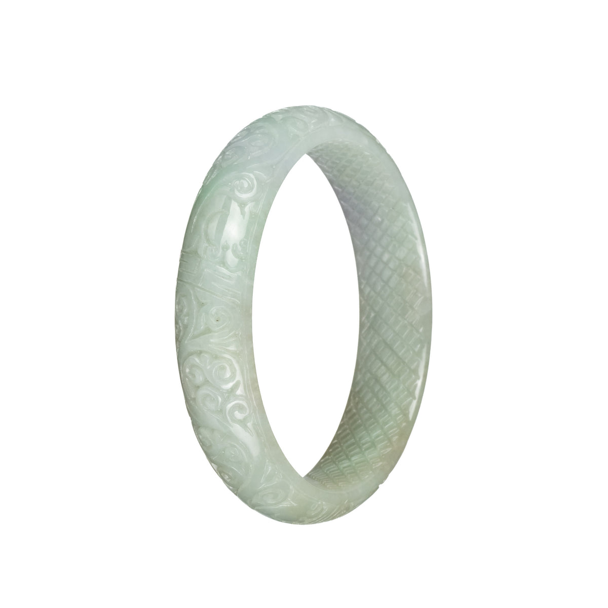 Certified Grade A Pale Green Burmese Jade Bangle - 61mm Carved