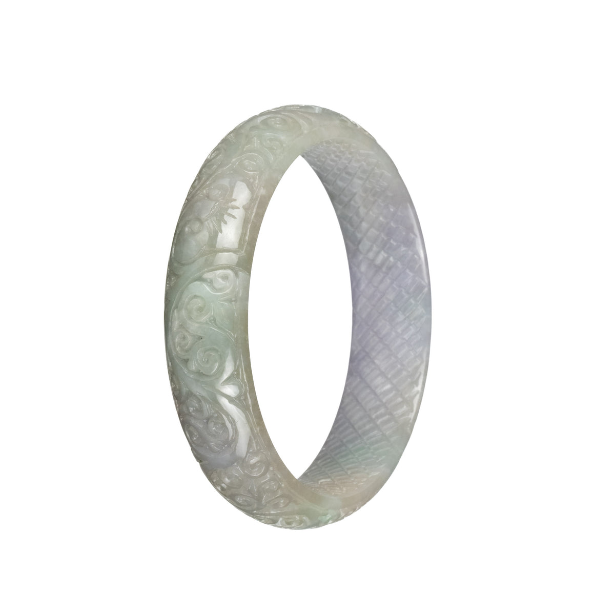 Certified Grade A Pale Green with Pale Lavender Burma Jade Bangle - 60mm Carved