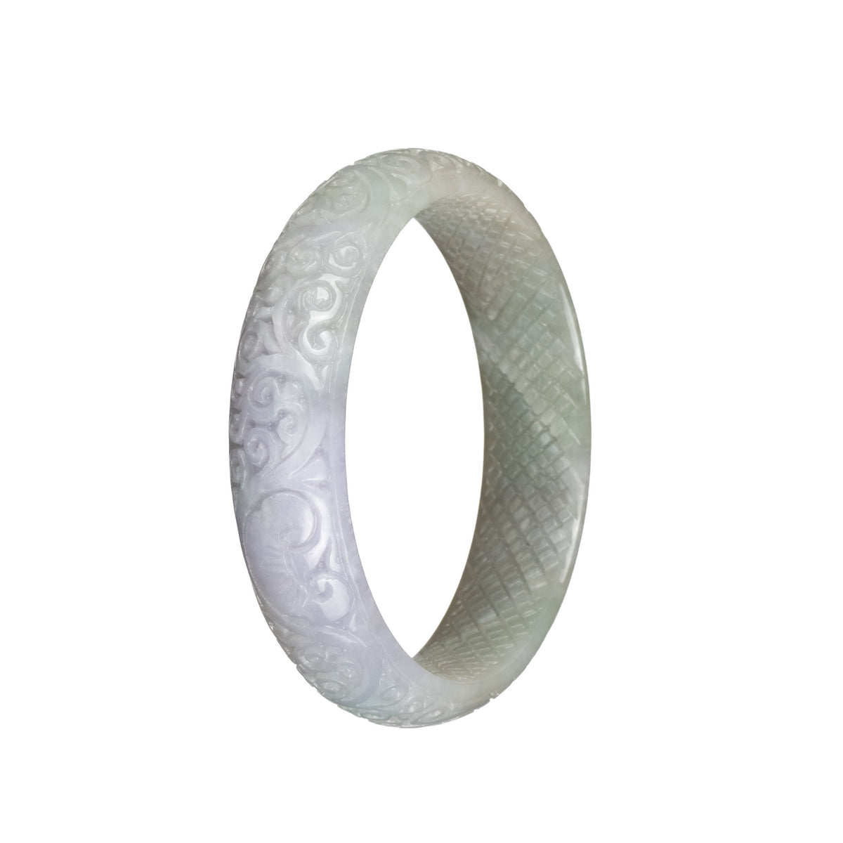 Certified Grade A Pale Green with Pale Lavender Burma Jade Bangle - 60mm Carved