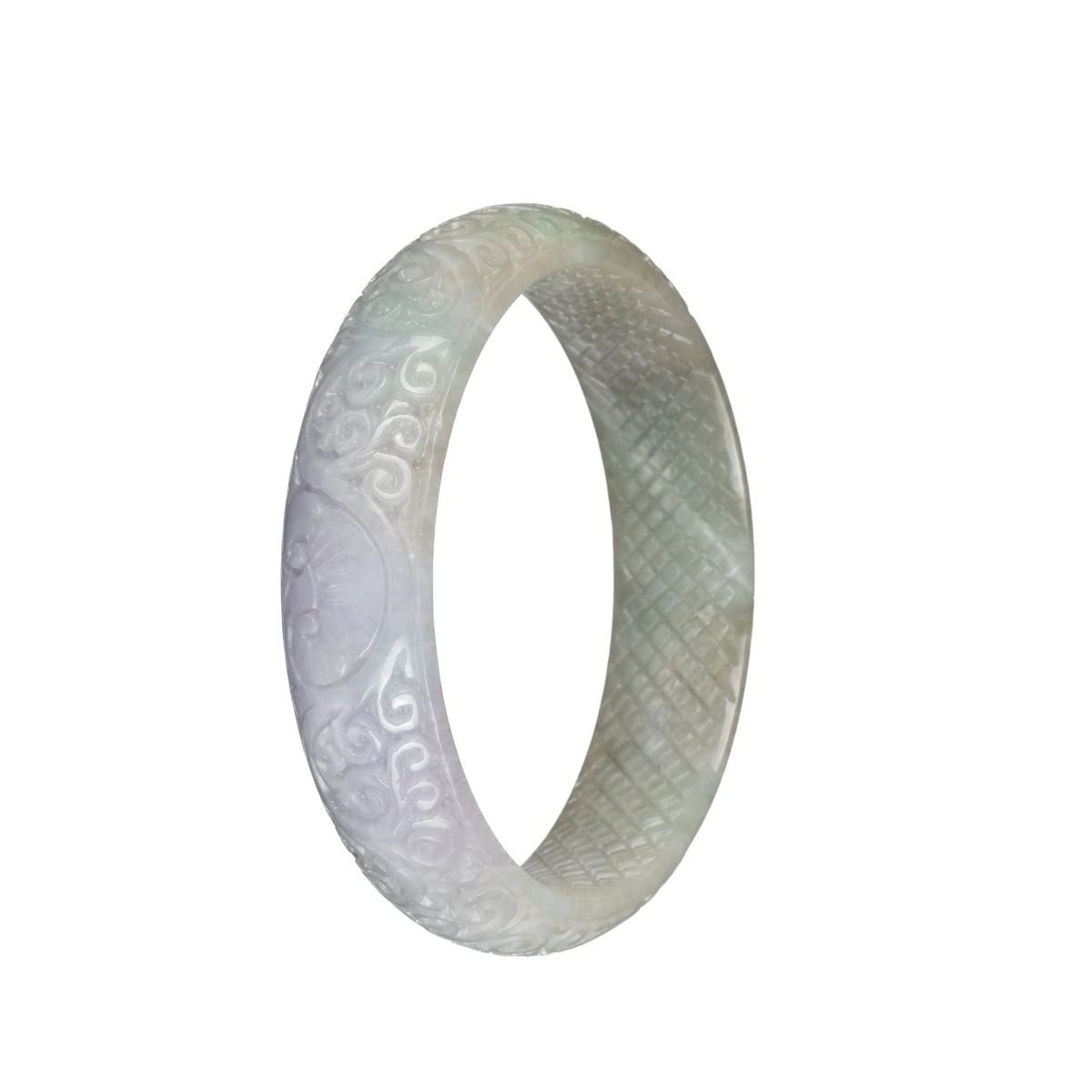 Certified Grade A Pale Green with Pale Lavender Burma Jade Bangle - 60mm Carved