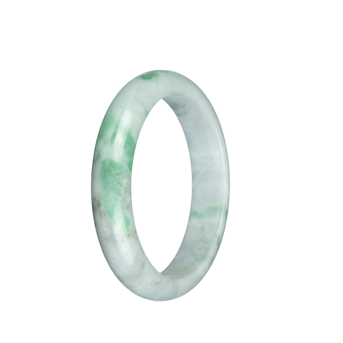 Authentic Grade A Pale Green with Light Green and Light Grey Pattern Jadeite Jade Bangle - 59mm Half Moon