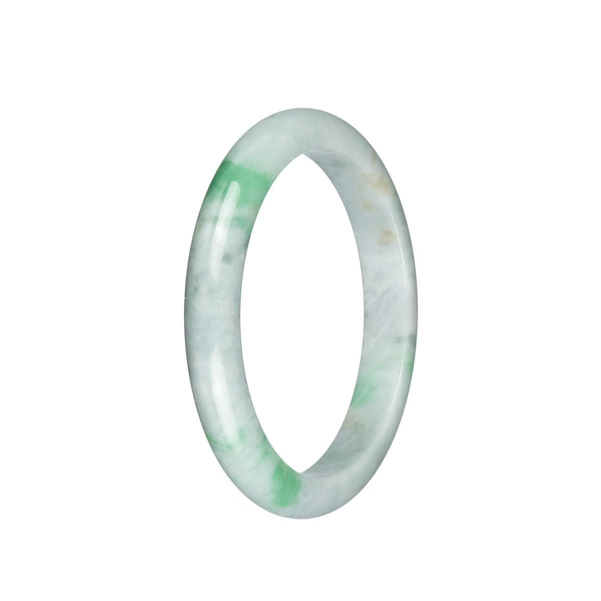 Real Grade A Pale Green with Light Green and Light Grey Pattern Jadeite Bracelet - 61mm Semi Round