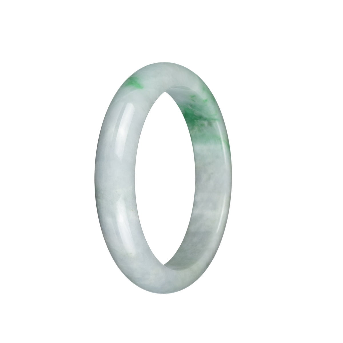 Certified Grade A Light Grey with Apple Green Pattern Jadeite Bangle Bracelet - 58mm Half Moon